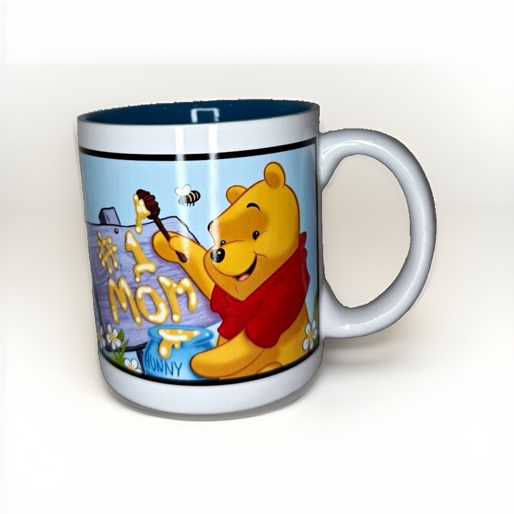 Disney Winnie the Pooh Hunny Mug "#1 Mom" Blue Interior Ceramic Coffee Mug